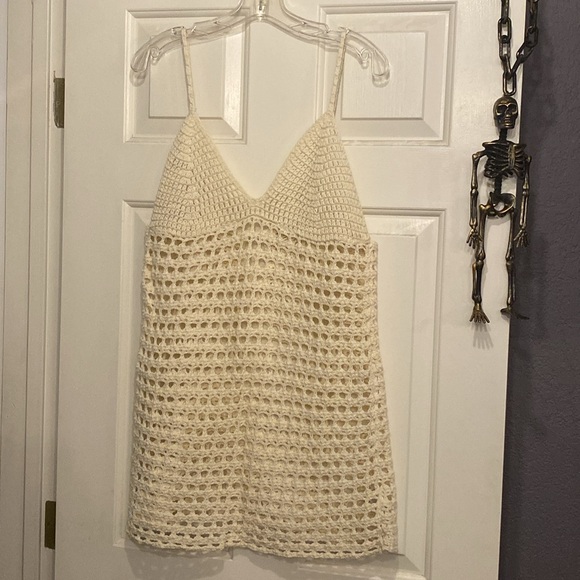 URBAN OUTFITTERS - dress: cream open knit strappy mini w sheer bottom - L - Picture 8 of 16